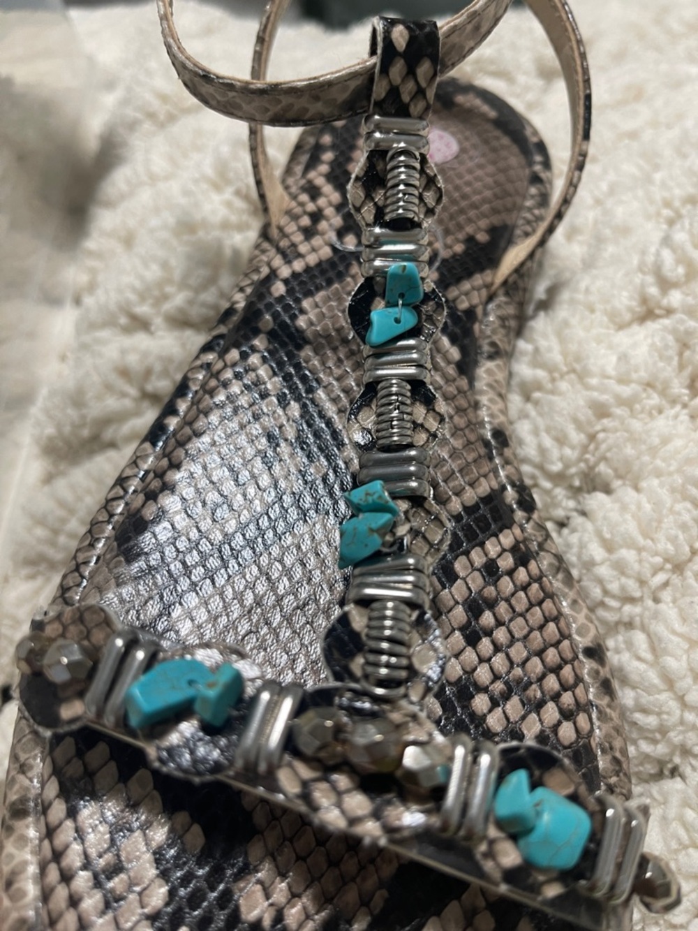 Jessica Simpson Snake-Print Sandals with Turquoise Accents - Picture 4 of 4